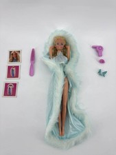 1985 Mattel Magic Moves Barbie Doll 2126 Blue Gown Fur Coat w Accs