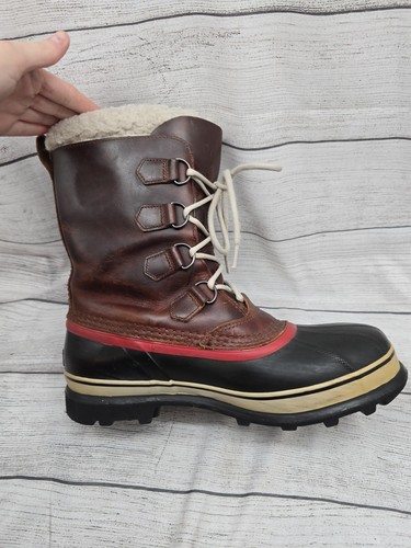 Sorel Caribou Waterproof Boots in Chocolate Brown Leather Mens Size 10 - Picture 10 of 14