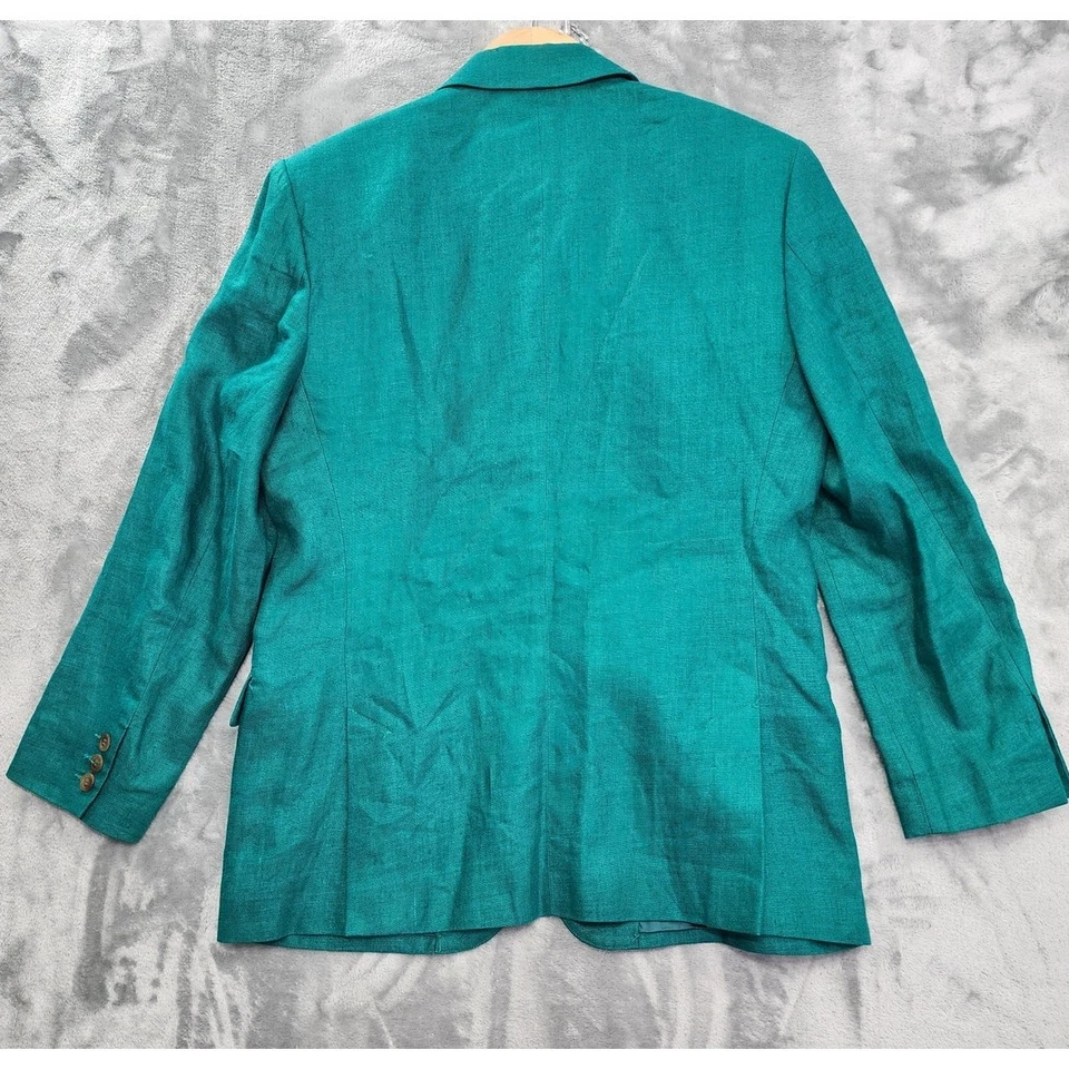 Traje Falda Vintage Liz Claiborne Mujer 10/12 Verde Lino Blazer Lápiz Oficina Foto 3 de 4