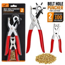 2pk Leather Puncher Pliers 100pcs Eyelets Belt Revolving Hole Punch Tool DIY Set