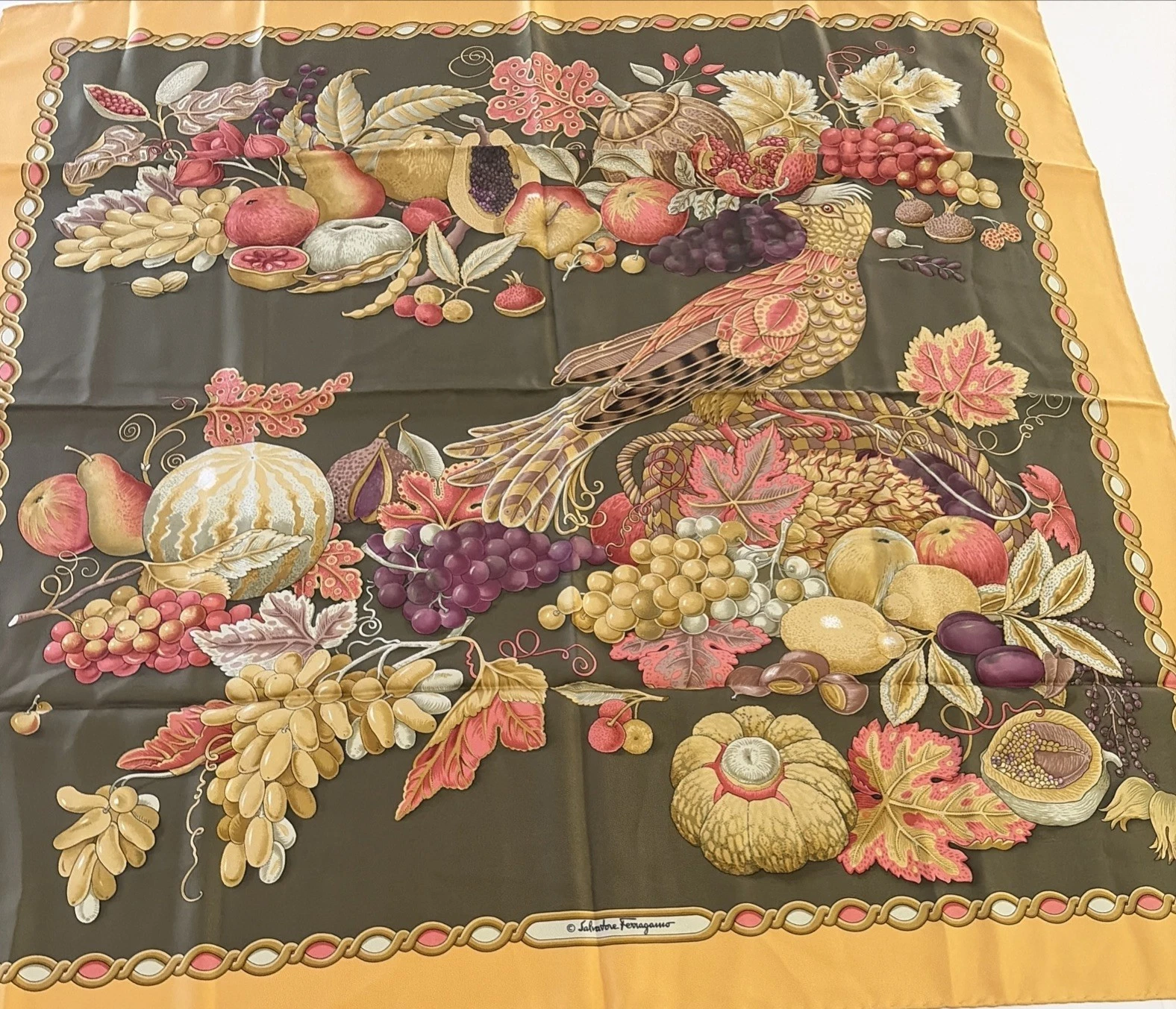 Beautiful vintage scarf "Salvatore ferragamo" 34” Harvest Motif Square
Opens in a new window or tab