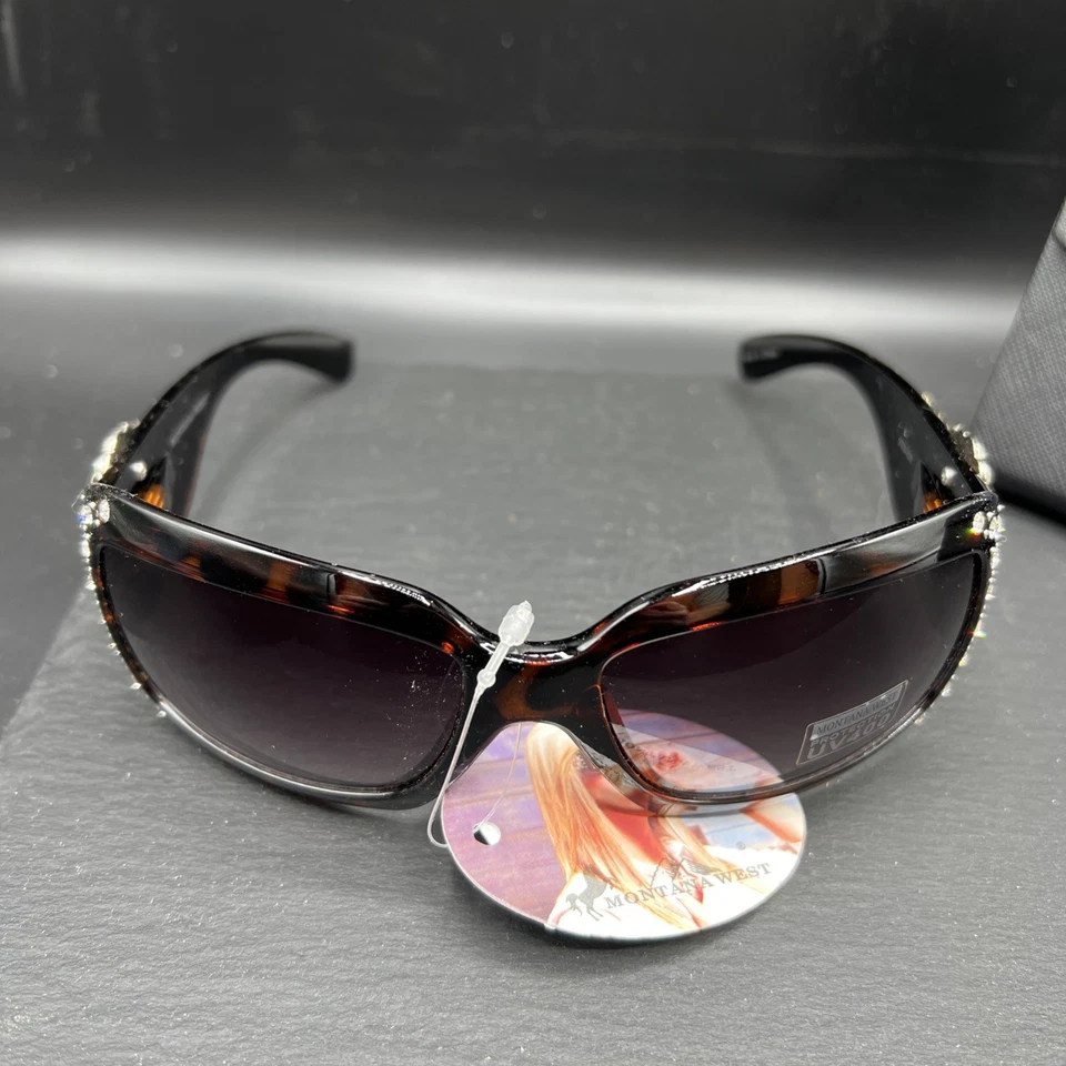 Gafas de sol Montana West de cuero de vaca con estrás brillantes con estuche nuevas con etiquetas Foto 3 de 4