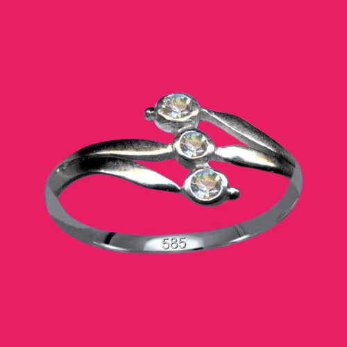 I RING I Design Jugendstil I Echt 585 Massiv Weißgold +3 Echte Diamanten I - Bild 3 von 4