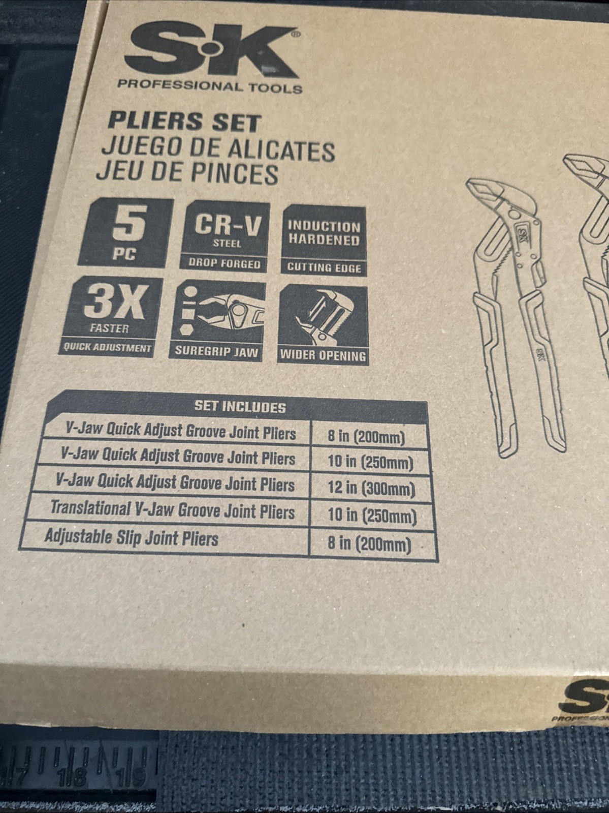 SK Professional Tools 5 Pc Dual Material Pliers Set New Nos SK01459 Foam Holder