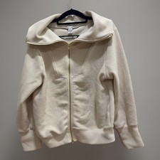 Shawl Collar Ribbed Knit Cream Sweatshirt   2 way full zipper  Size M