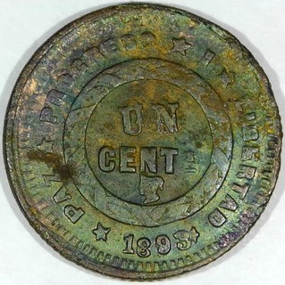 1893/83 HONDURAS UN 1 CENTAVO STRUCK WITH 10 CENTS DIE KM61 VF DETAILS #J151