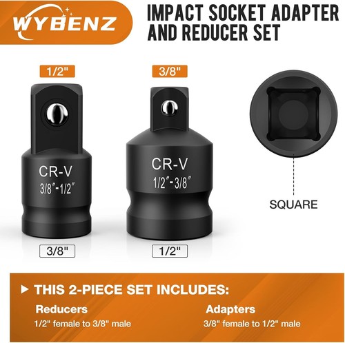 2PCS Impact Socket Adapter and Reducer Set,1/2"to 3/8" & 3/8"to 1/2" One Size - Picture 2 of 6