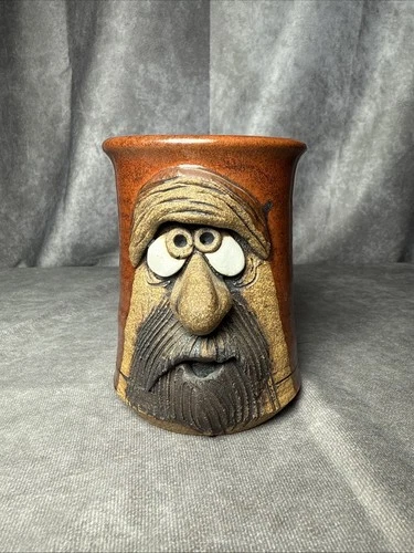 Vintage Ugly Mug Man’s Face with Mustache Brown Signed