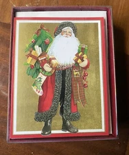 Caspari Boxed Christmas Greeting Cards Santa With Gifts 16 Cards w/Envelopes