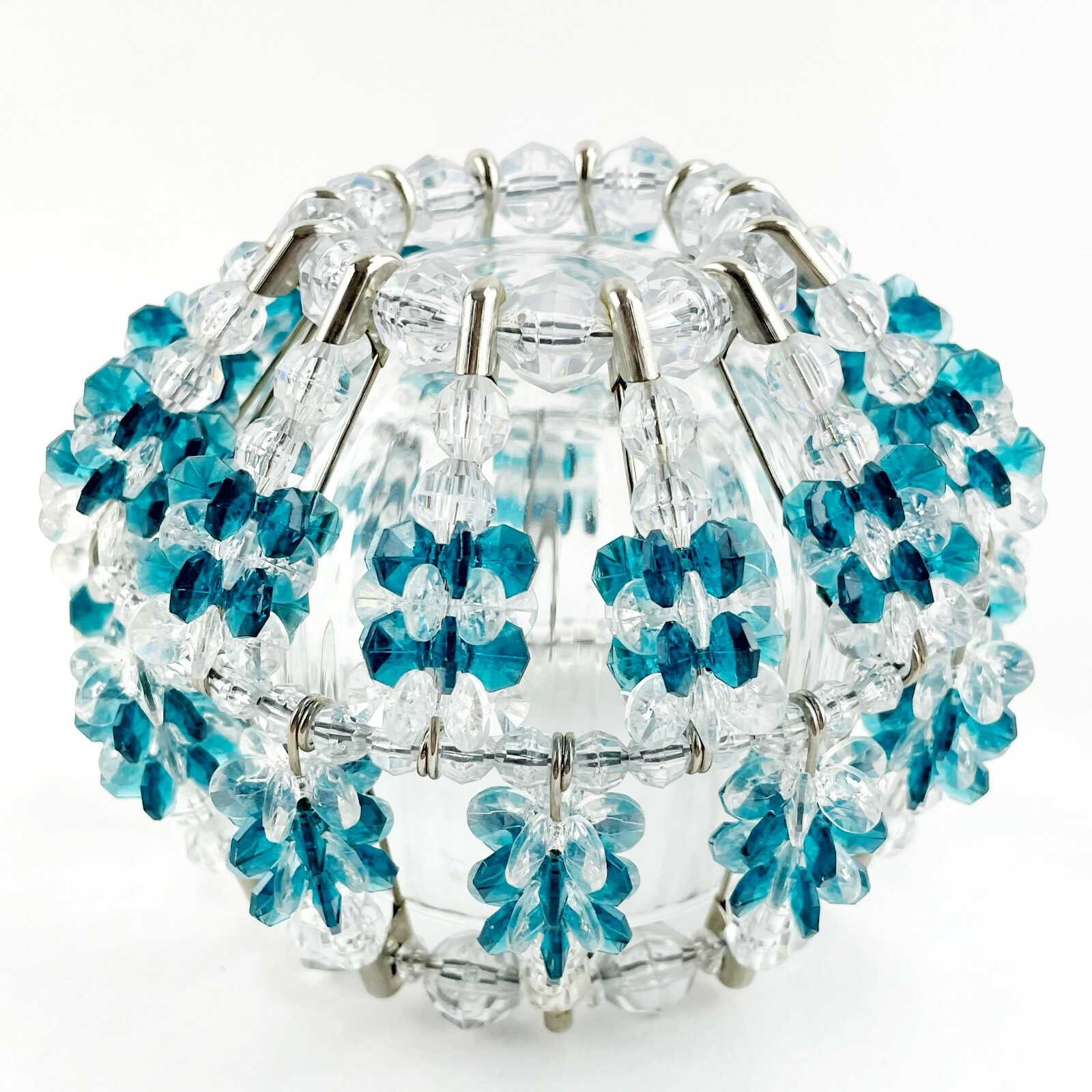 Vintage Folk Art Safety Pin Clear Blue Bead Candle Holder Tealight Votive Tramp 