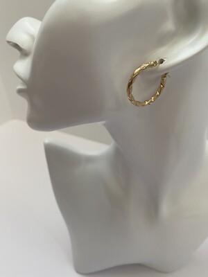 14K Gelbgold gedrehte Satin & D-Schliff Creolen - Stärke: 3 mm - Länge: 1''