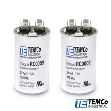 TEMCo 20 uf/MFD 370 VAC volts Round Run Capacitor 50/60 Hz -Lot-2