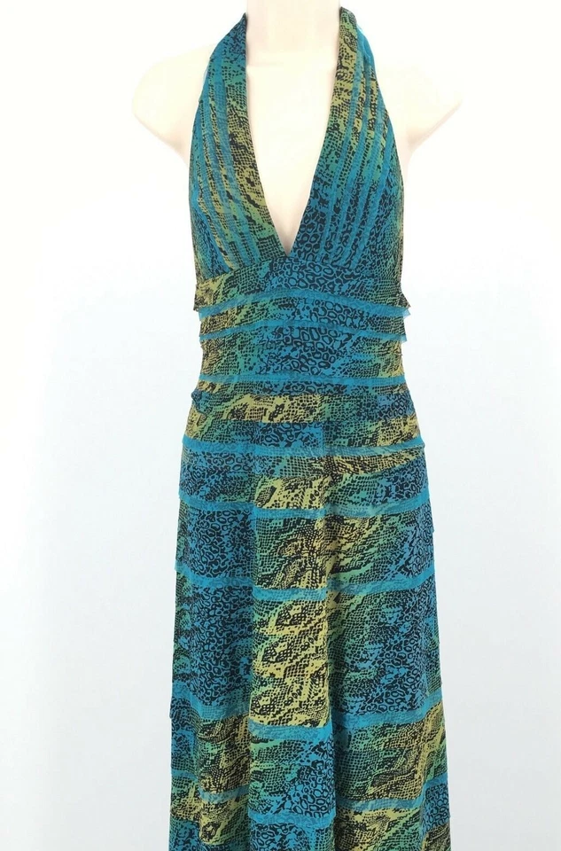 Vestido maxi BCBGMaxAzria feminino noite linha A verde/turquesa tamanho 6 - Imagem 3 de 4