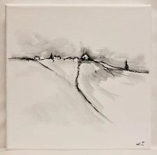 No.649 Original Abstract Minimal Landscape Ink Painting By K.A.Davis 
