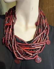 Gros Exquis Rouge Cerise Multi Brins Plastique Verre Tube Perles Collier DE7