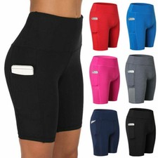 Womens High Waisted Yoga Shorts Pocket Gym Cycling Biker Pants Sports Leggings