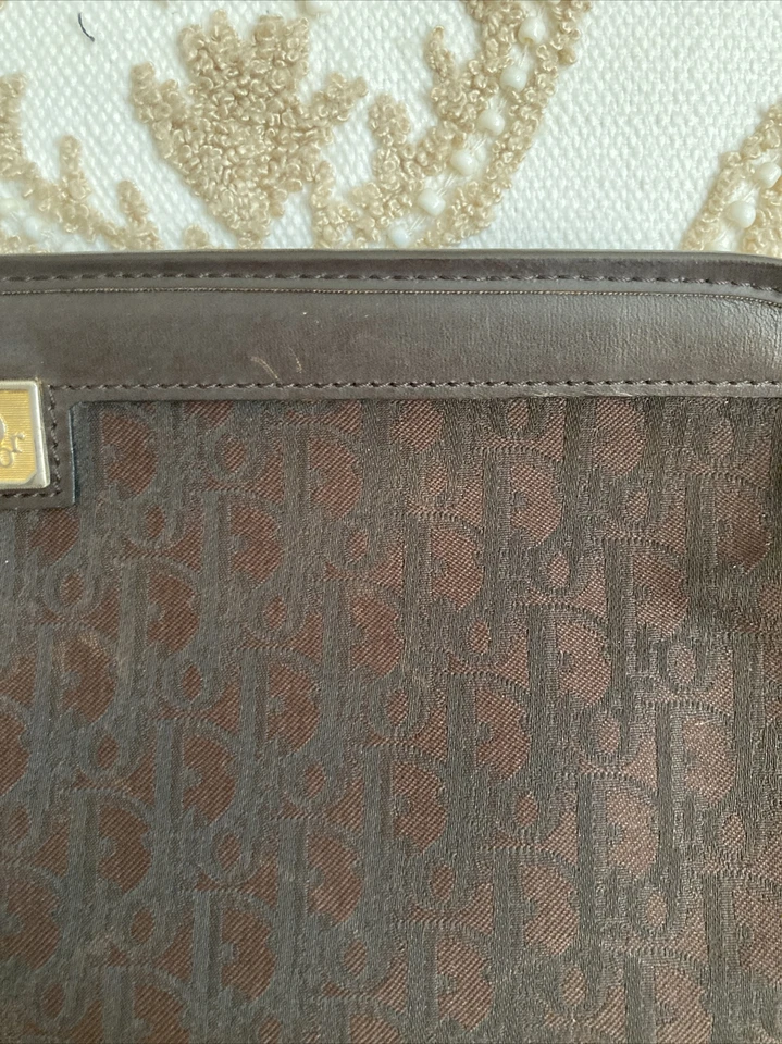 Auténtico Bolso sin asas Christian Dior Trotter Patrón Lona Cuero Marrón Foto 4 de 4