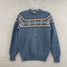 80s Vintage Koilmorrey 100 Wool Sweater S M Women Blue Fair Isle Nordic Britain