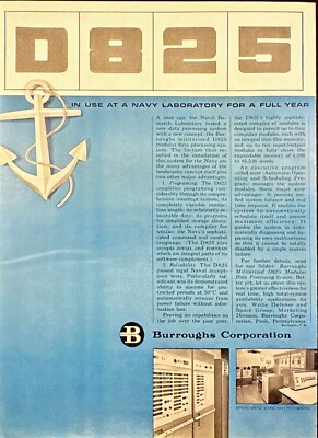 Burroughs Corp D825 Computer System Navy Laboratory Print Ad 1963