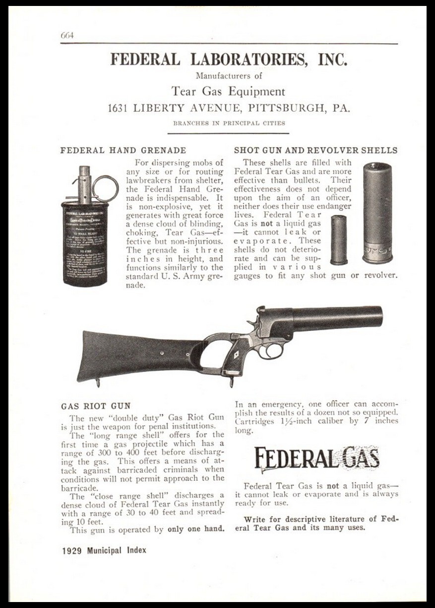 1929 Federal Laboratories Tear Gas, Hand GrenadePittsburgh PA Vintage
