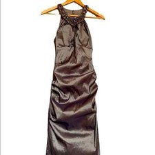 Cache Beaded Metallic Pewter Ruched Dress 4
