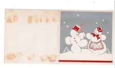 REGIS TOOMEY VINTAGE CHRISTMAS CARD DANCING SNOWMAN & WOMAN BY HENRI FAYETTE