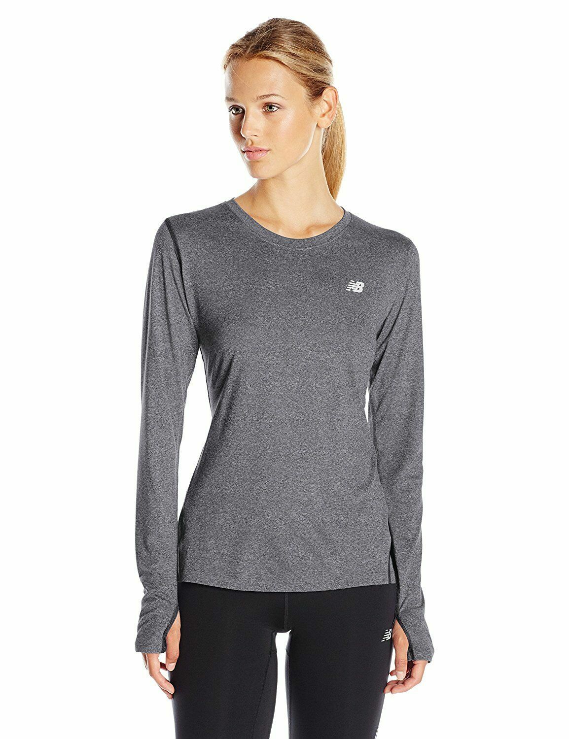 NWT! New Balance Women's Heathered Long sleeve, BLACK HEATHER, WT63134 BKH