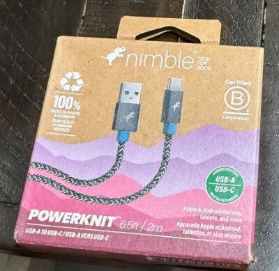 Nimble Powerknit 6.5ft USB-A to USB-C Cable GREY - New