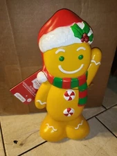 Christmas Holiday Time 11” Blow Mold Table Top Gingerbread Man Lights Up LED NEW