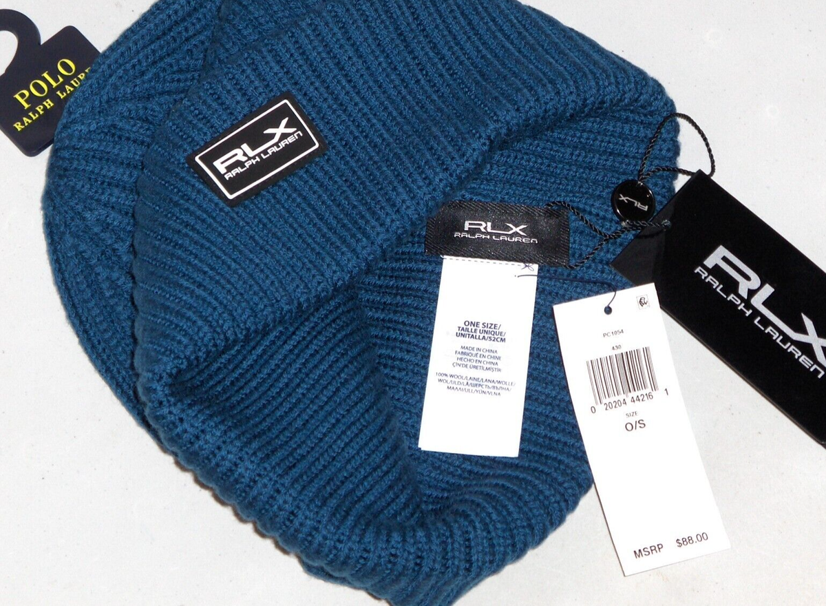 RALPH LAUREN - RLX Men's Wool Knit Beanie Hat, Ski Cap, INDIGO