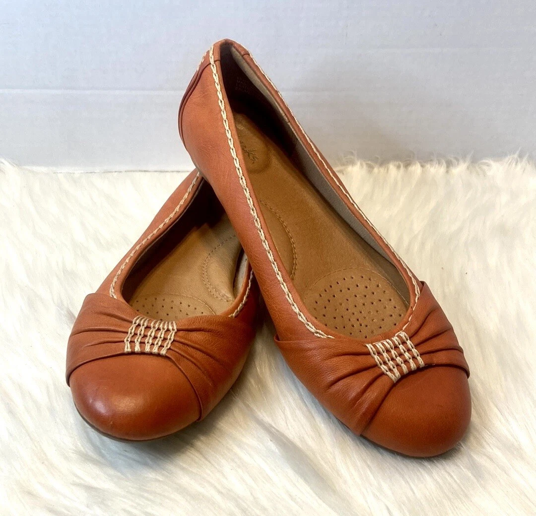 Clarks Artisan Womens Shoes Orange Comfort Leather Upper Flat Size