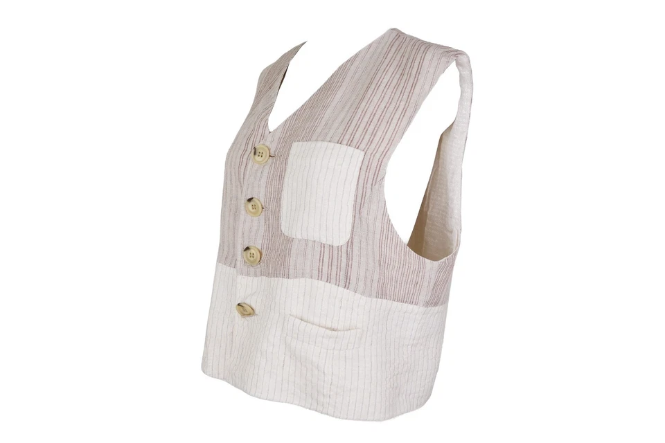 Vintage D&G Dolce Gabbana Men's Vest Patchwork 90s, Linen Waistcoat, Size IT50 M - Image 3 of 4