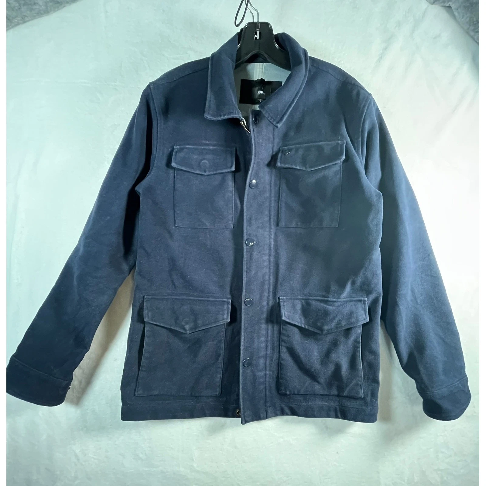 Obey Worldwide Mens M Navy Blue Zip Up Field Jacket Utility Coat Heavy Felt - product detail image 1