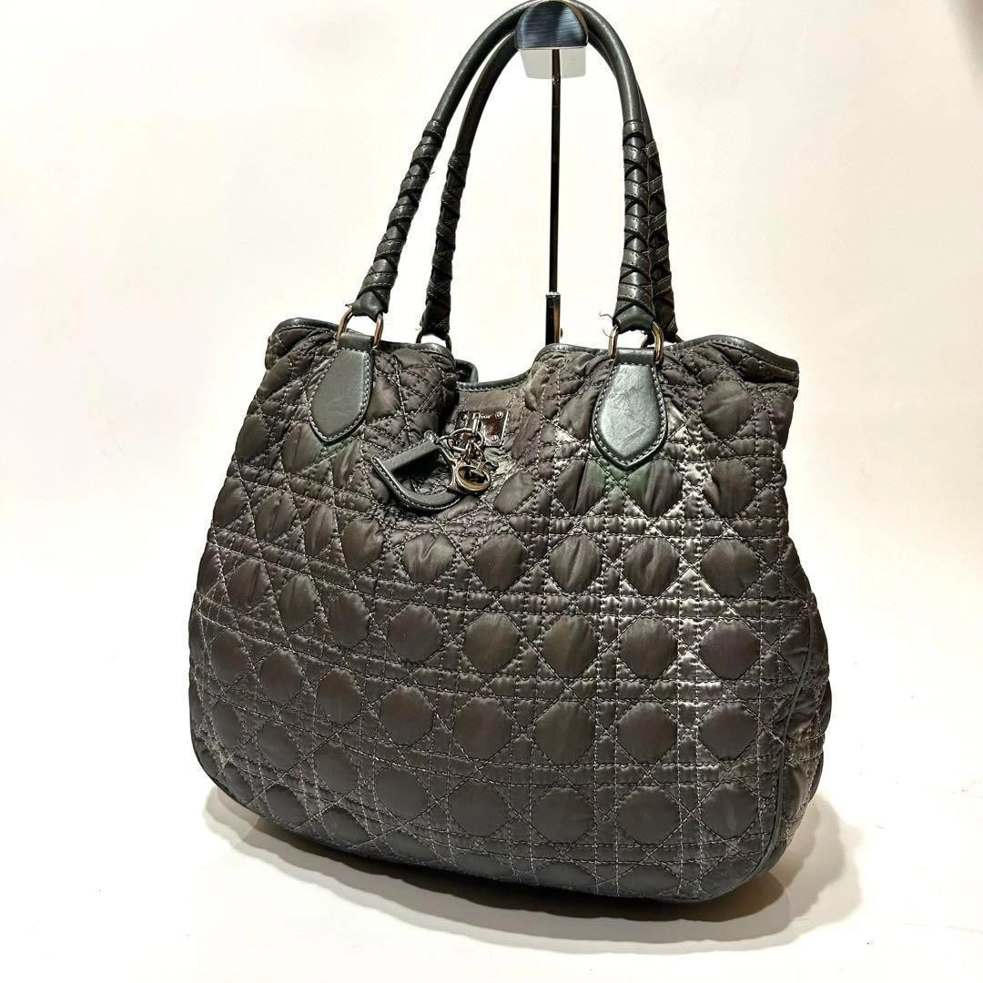 Sac à main Christian Dior Cannage matelassé nylon vert mousse