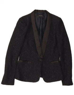 Zara Womens 1 Button Blazer Jacket UK 10 Small Black Floral CD05 - Image 1 of 3