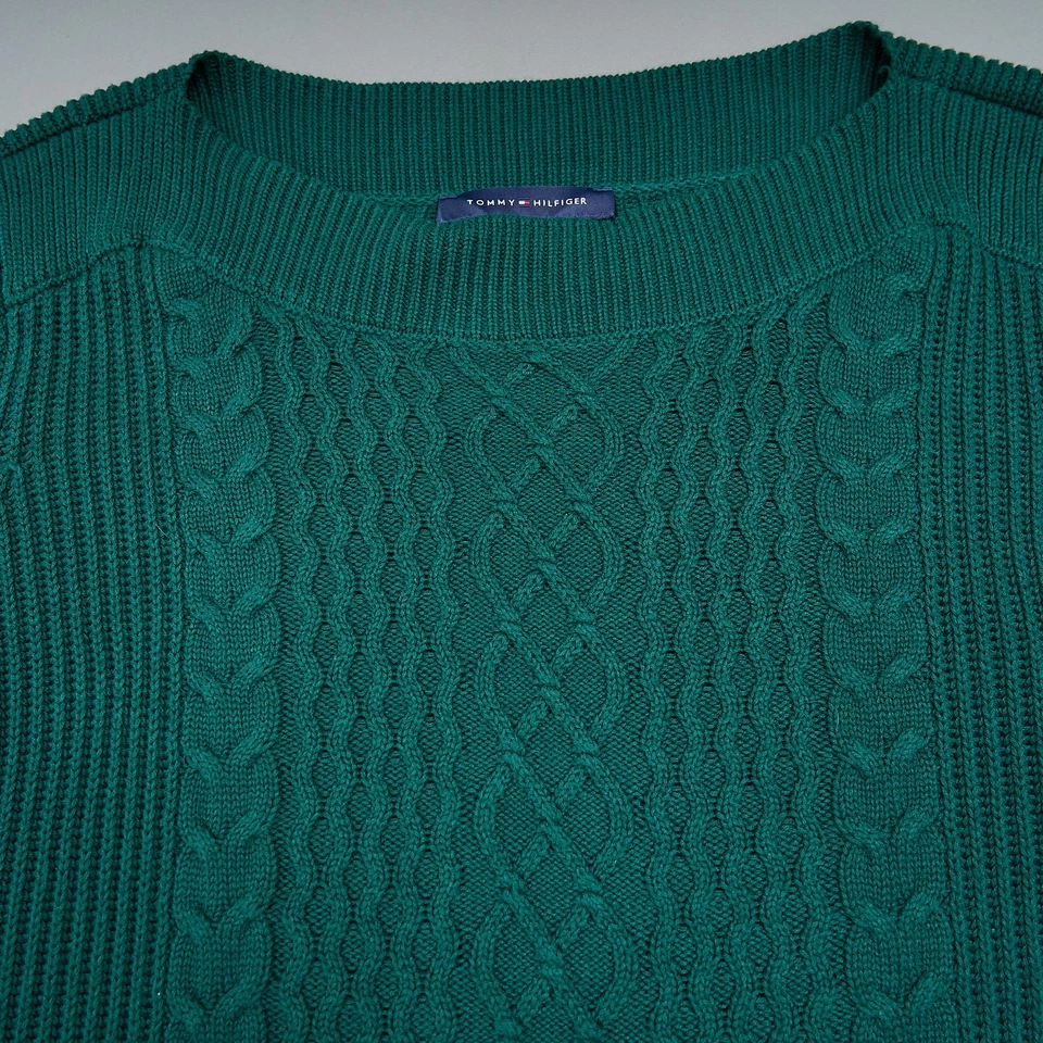 Suéter Tommy Hilfiger Mujer XL Verde Mezcla de Algodón Tejido con Cable Pullover Acanalado Foto 2 de 4