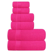 Ultra Soft 6 Pack Cotton Towel Set Bath Hand Washcloths Lightweight Hot Pink