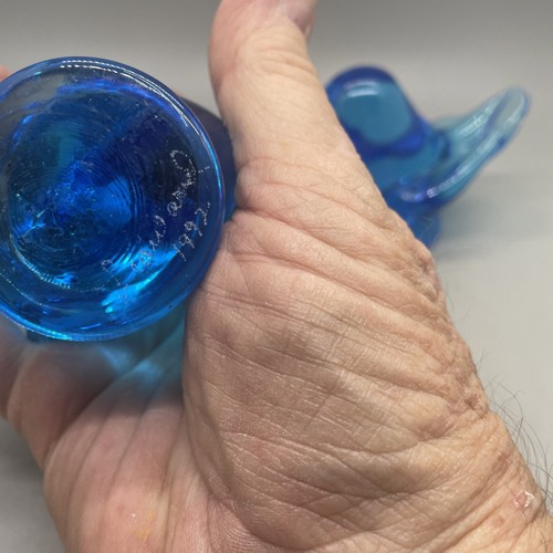 Vtg Lot 2 Leo Ward Bluebirds Of Happiness Hand Blown Glass Bird 1992 - Picture 4 of 4
