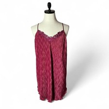 Vintage Dentelle Women's Large Burgundy Lace Trim Pleated Slip Dress Nightgown