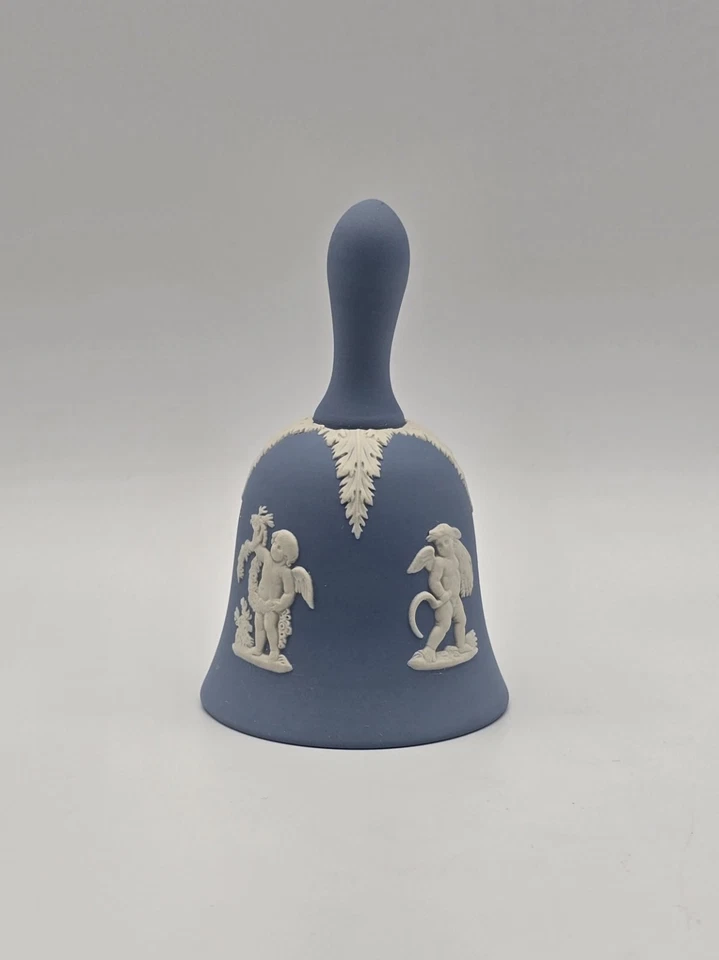 VTG Wedgwood Blue Jasperware Table Bell 4 Seasons Cherubs 4" Tall Raised Relief - Image 4 of 4