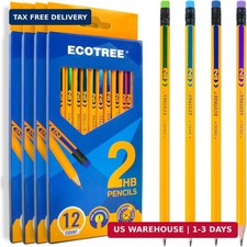 ECOTREE Pre-Sharpened 2 HB Pencils Bulk, Back to School Supplies, 48 Count Wo