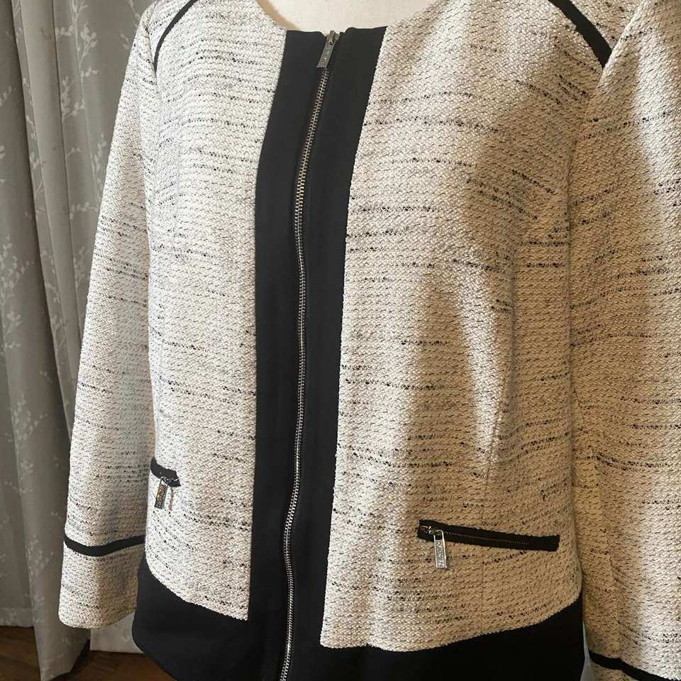 Chaqueta para mujer Calvin Klein 14W tweed cremallera frontal contraste forrada trabajo oficina Foto 2 de 4
