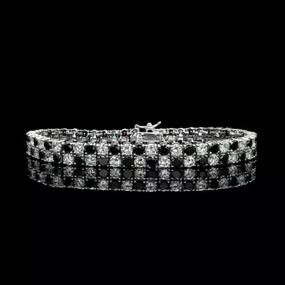 Men's Tennis Bracelet 11CT Round Lab Created Black Diamond 14K White Gold Plated