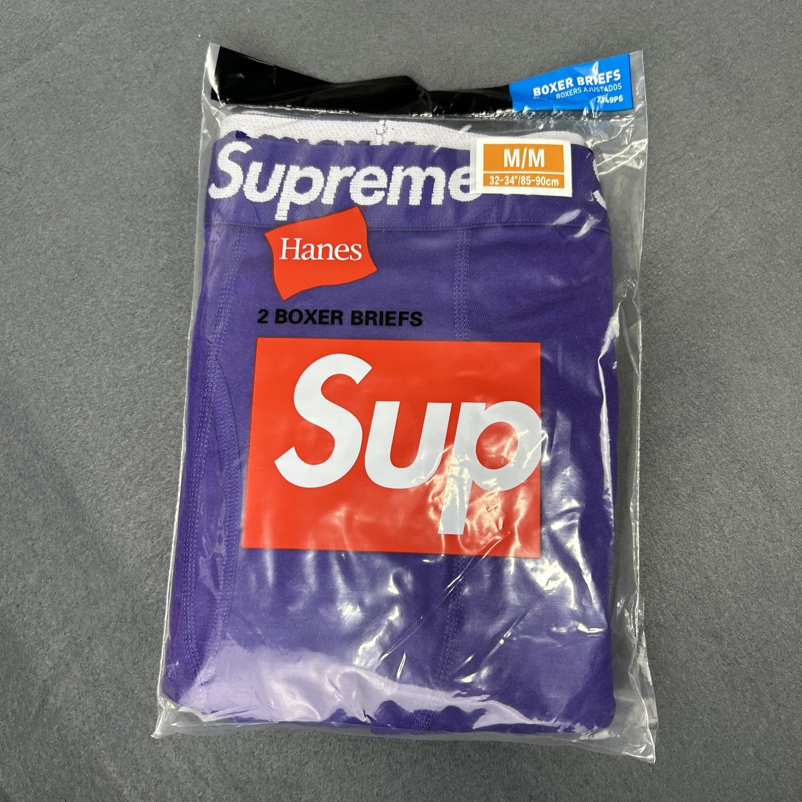 Lot de 2 boxers Supreme violet taille M slip Hanes sous vêtement créateur neuf authentique