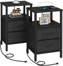 TUTOTAK End Table with Charging Station, Side 1 USB & 1 USB- Black 