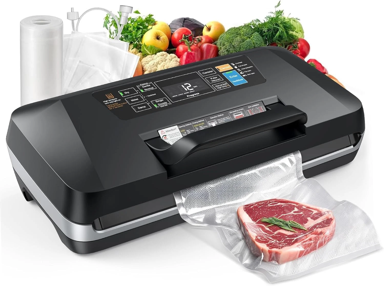 95Kpa Food Vacuum Sealer Machine, 230W Automatic Food Sealer for Sous Vide, 10-I