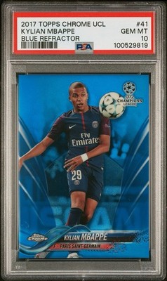 2017 TOPPS CHROME CHAMPIONS LEAGUE #41 KYLIAN MBAPPE ROOKIE RC /150 BLUE PSA 10
