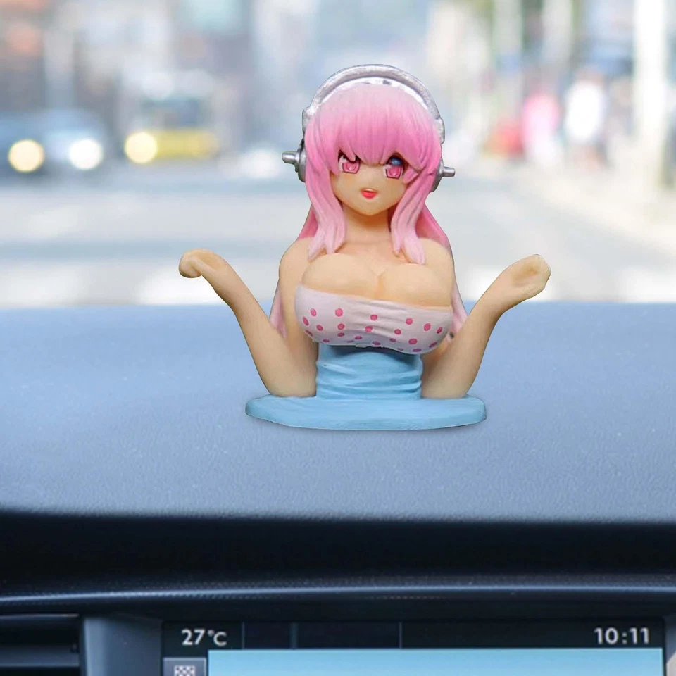 PVC Car Accessories Car Ornaments Car Dashboard Anime Statue Chest Shaking Girls - Image 3 of 4