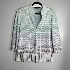 MING WANG Jacket Cardigan Size Large Pastel Multicolor Knit Clasp Closure Work
