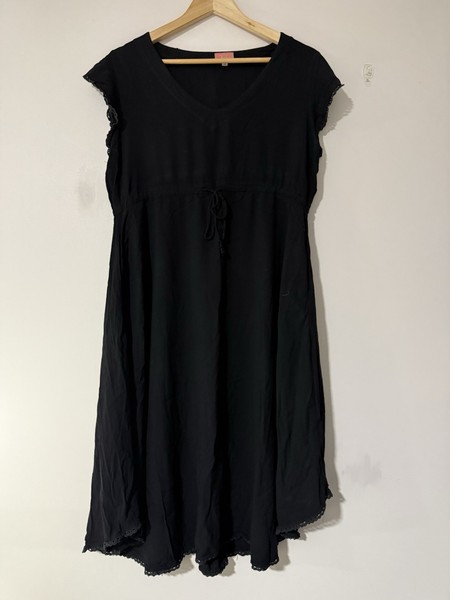 BELLINI BAY Black Rayon Sun Dress SIZE 12 AU/8 US Boho Pockets Midi